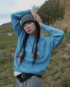 羊毛觸感圓領寬鬆針織上衣