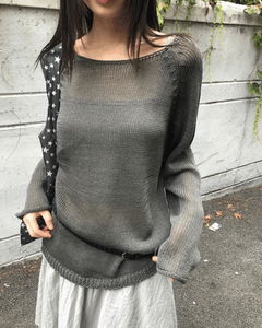プミラウンドネックシースルー長袖ニット