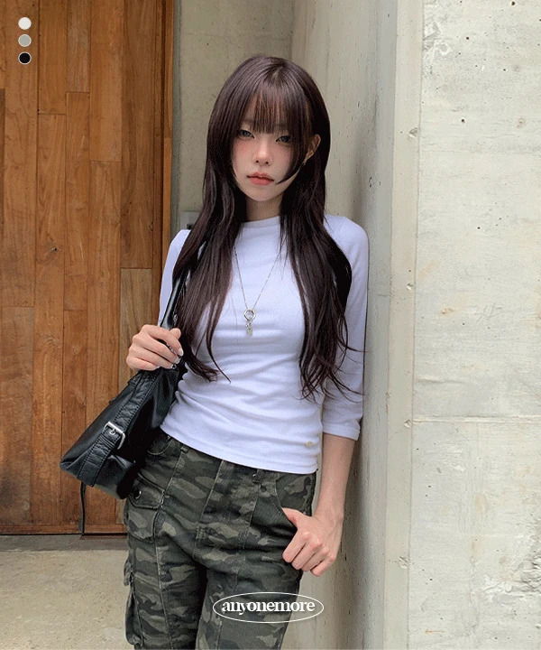 더뉴 데일리 7부 로고 라벨 티셔츠 (3color)