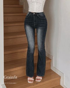 Grain-fit high-waist Faded Spandex 4-color, 3-length denim bootcut Flared long pants