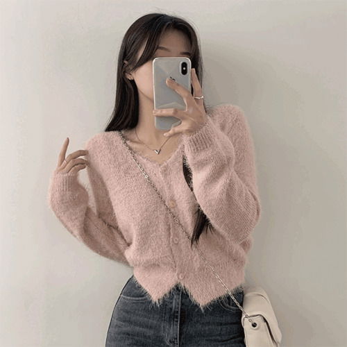Soft and soft Muidi thick V- V-Neck snow button angora Knitwear cardigan