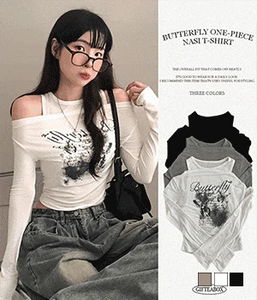 蝴蝶結設計竹節棉長袖T恤