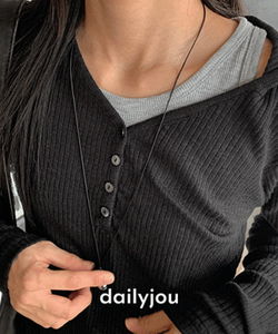 Kylo Ribbed Button Hooded Long Sleeve T-Shirt