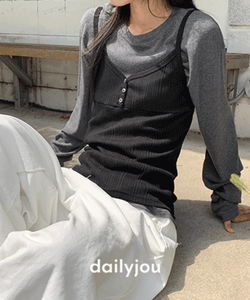 Riore Layered Button V-Neck Strap Sleeveless