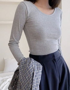 顯瘦坑紋深V領長袖上衣