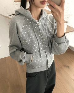 Himer Dot Nagrang Two-Way Zipper Long Sleeve Hooded Zip-Up