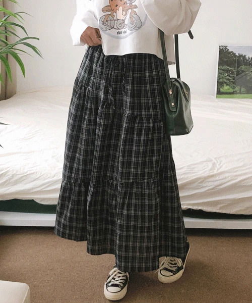 チャゴスバンディングAラインチェックカンカンシャーリングロングスカート