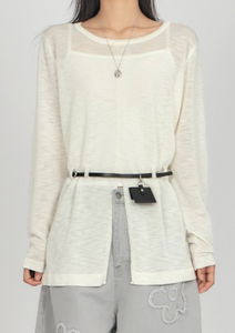 前開衩附腰帶針織衫KN007