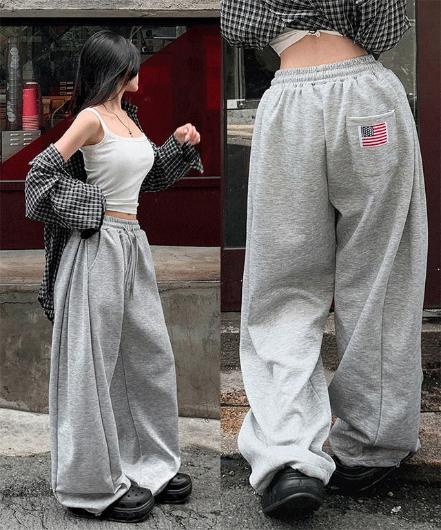 Roen Stars and Stripes USA Patch Back Pocket Wide Side Pin Tuck Banding Training Pants