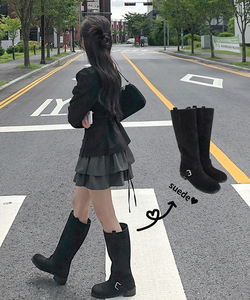 어컨 스웨이드 버클 롱 부츠