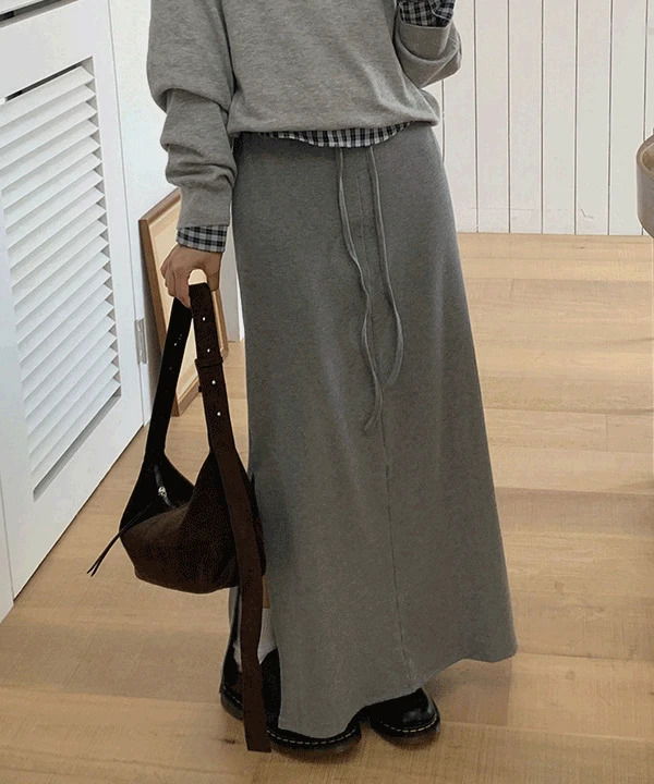 Lions A-line Ribbed side-slit banding long skirt - 3 colors