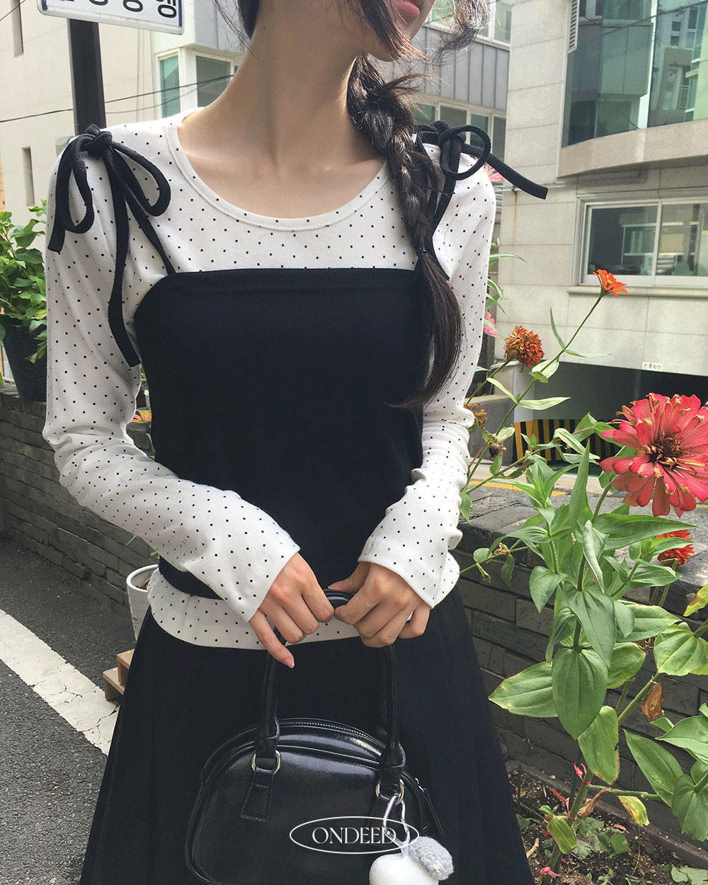 Lilbet Dot Ribbon Bustier Sleeveless Layered T-shirt Set 套装