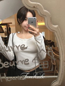 秋季開襟蕾絲拼接短版長袖上衣