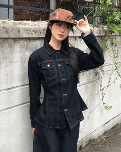 우시 라인 포켓 데님 워싱 긴팔 자켓