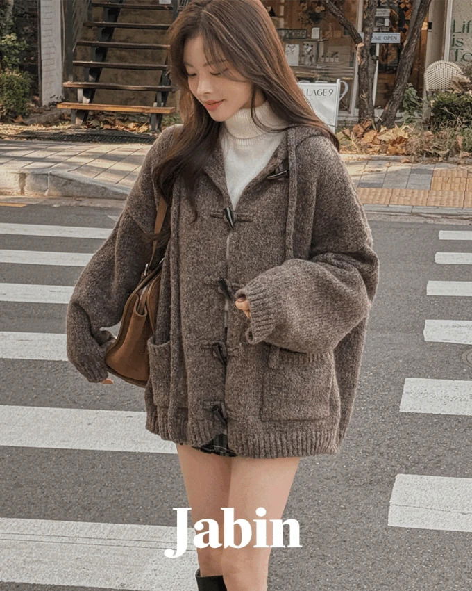 ジャビンクリスマスフードトッポギボタンポケットアバンフィットルーズフィットウールニットカーディガン