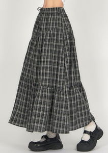 休閒格紋蛋糕長裙