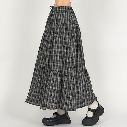 休閒格紋蛋糕長裙