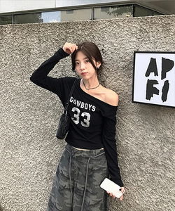 Dunning Cowboy Ankle Off-Shoulder Long Sleeve Tee