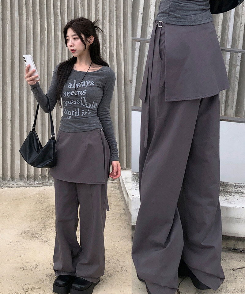 Ont Layered Two-Piece Wrap Skirt Pants 套裝