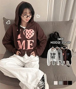 My Dot Heart Lettering Two-Way Hooded Zip-Up