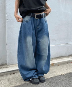 Corti pintuck Faded wide denim pants