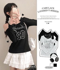 카스 레이스 오프숄더 긴팔 티셔츠