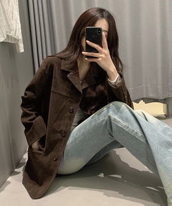 스웨이드 블레이저 자켓 더블카라 쓰리버튼 싱글 재킷