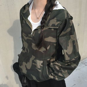 딥핑 카모 반집업 포켓 스트링 아노락 후드 티셔츠