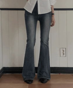 Bullet high-waist hidden banding Faded Flared Split long pants