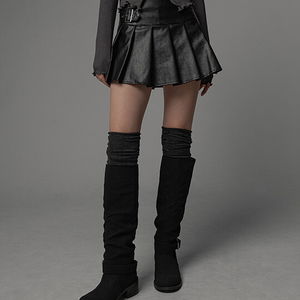 낸시 버클 플리츠 레더 미니 스커트 BUCKLE PLEATED LEATHER MINI SKIRT