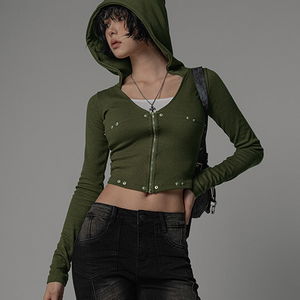 리푸온 리벳 슬림 크롭 후드 집업 RIVET CROP HOODED ZIP-UP