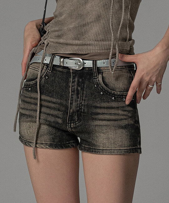 트리캣 빈티지 워싱 스터드 데님 숏 팬츠 VINTAGE WASHING STUD DENIM SHORT PANTS