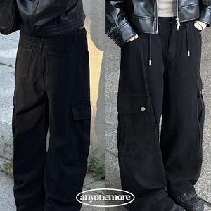 Denti Black Denim and blue cargo strap wide pants