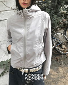 摺邊口袋雙向拉鍊連帽防風外套