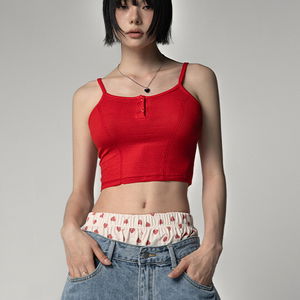 카렛 절개 버튼 크롭 나시 SEAMED BUTTON CROP SLEEVELESS TOP