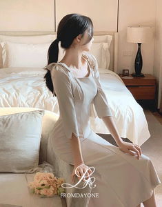 Made)Label Shoulder Ribbon Long Dress