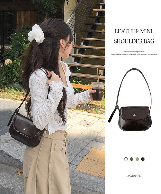 미즈 레더 가죽 유광 미니 반달 숄더백 가방 코디아이템