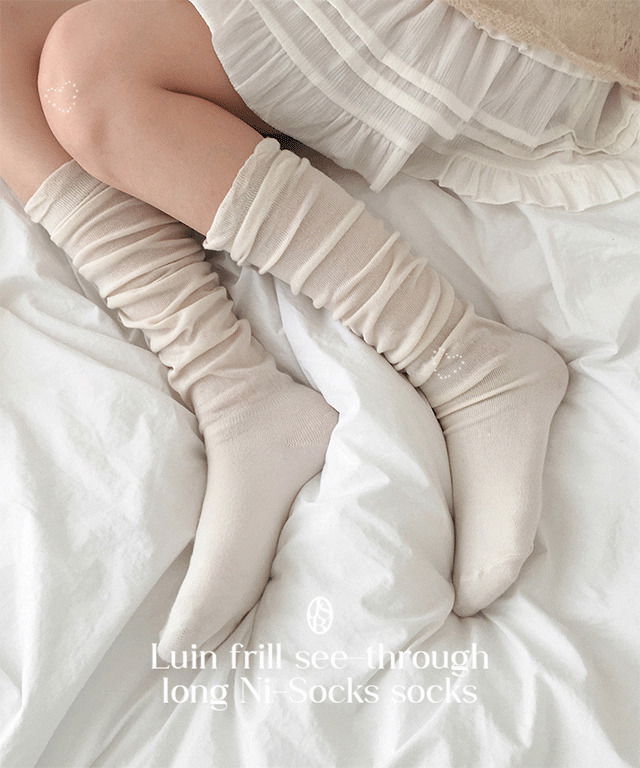 透膚褶邊羅紋長襪 芭蕾舞風格打底襪