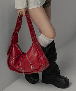 Red Eyelet Big Buckle Shoulder Bag