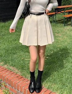 로넛트 코튼 플리츠 벨트 스커트