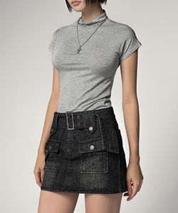 Trangle Half Turtleneck Cap Sleeve Slim Sleeveless HALF TURTLENECK SLIM SLEEVELESS TOP