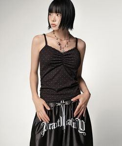 Sleeveless Dot Shirring Ribbed