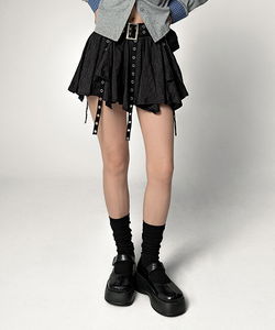 Hekor Unbalanced Eyelet Strap Mini Skirt (Belt Set)