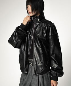 High Neck Overfit Biker Leather Jacket