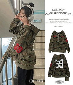 Million Military Camo Loose-fit Hooded Zip-Up