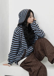 Kipple Stripe Knitwear Hooded Zip-Up