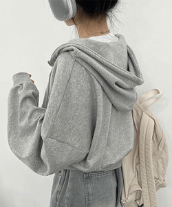 Basic plain crop hooded sweatshirt
