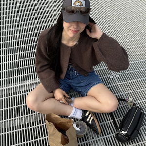 Big size 55-88 Elgart Boson Round Color Semi Crop Long Sleeve Cardigan