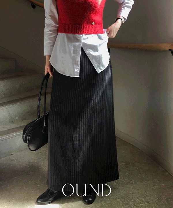 빈토 리벳 핀턱 스트라이프 H라인 트임 롱 스커트 -3color