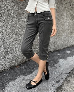 鬆緊腰頭七分牛仔褲